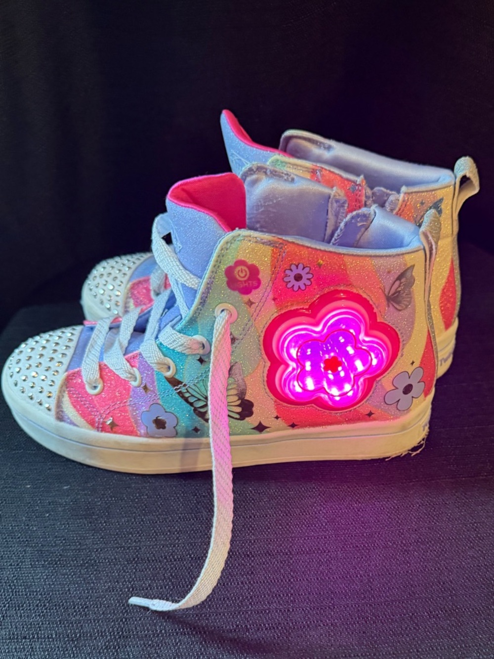 Skechers Kids Light 🆙 High-Top Sneakers in Pink, Purple & Teal with Studded Toe